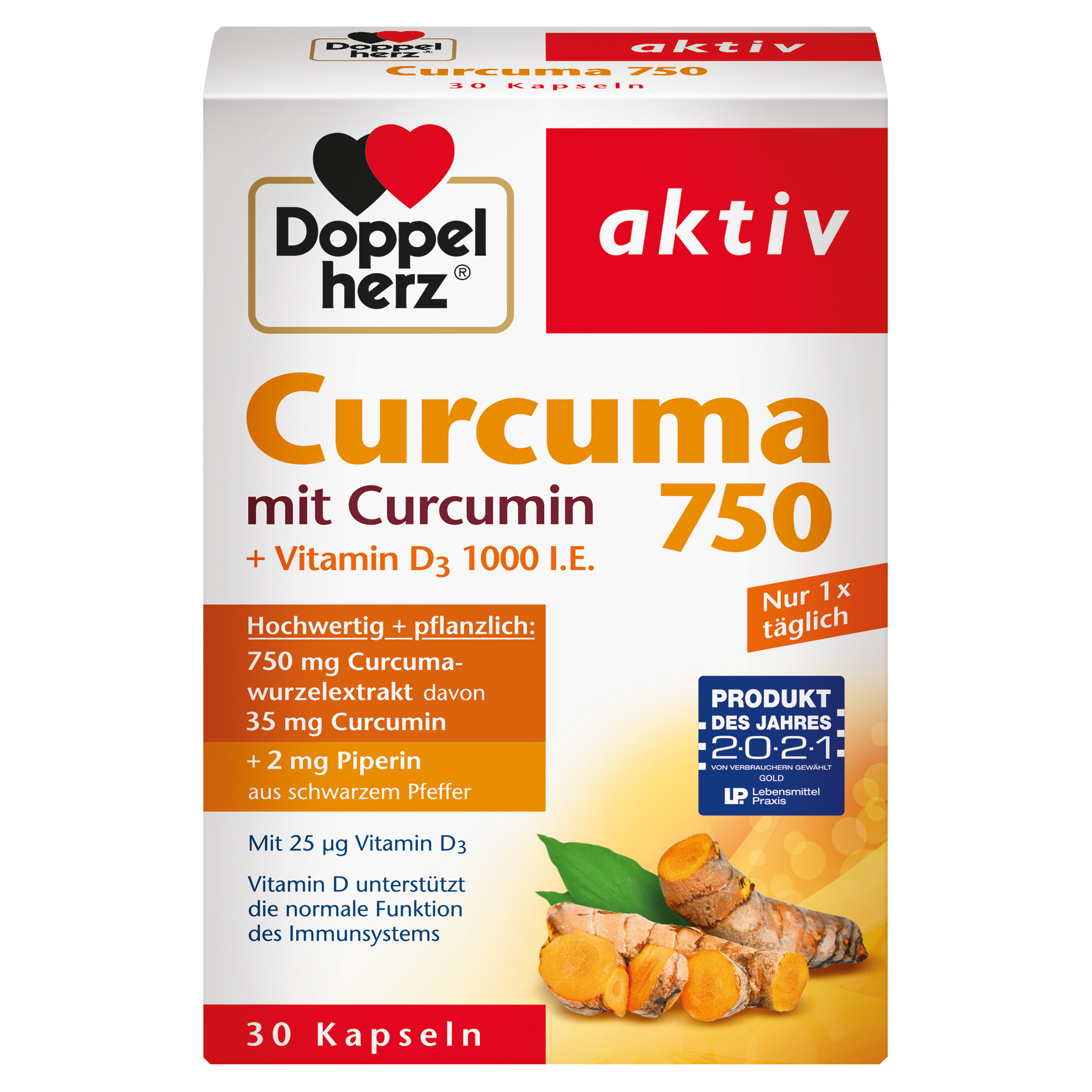 Doppelherz aktiv Curcuma 750 mit Curcumin +Vitamin D3 1000 I.E. Doppelherz aktiv Curcuma 750 mit Curcumin +Vitamin D3 1000 I.E.